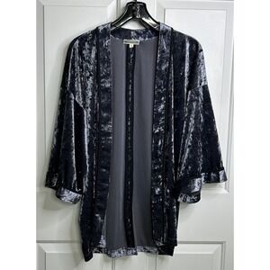 Anthropologie Pleione Crushed Velvet Open Front Kimono Duster Womens Small Gray